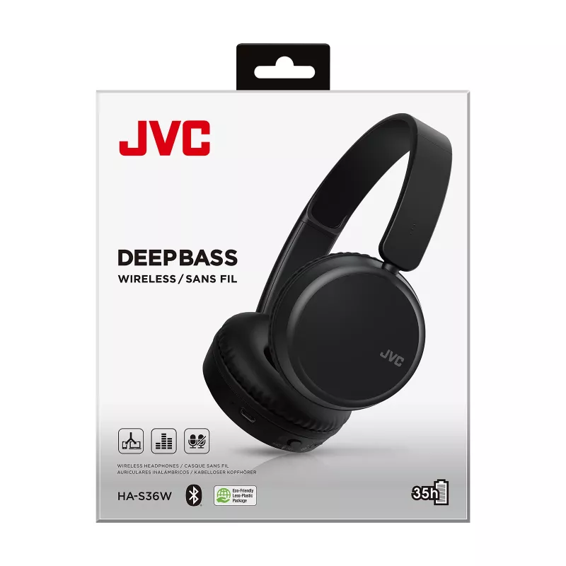 JVC Deep Bass Bluetooth ant ausies juodos, belaidės, skambučiams / muzikai, 20 - 20000 Hz, 157 g, ausinės, juodos