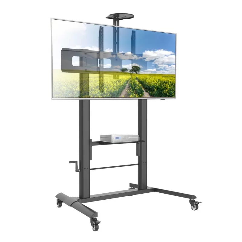 Multimedijos vežimėlis TECHLY ICA-TR230 juodas plokščiajam ekranui iki 110 colių, VESA 900x600, aukštis 1850 mm, apkrova 120 kg