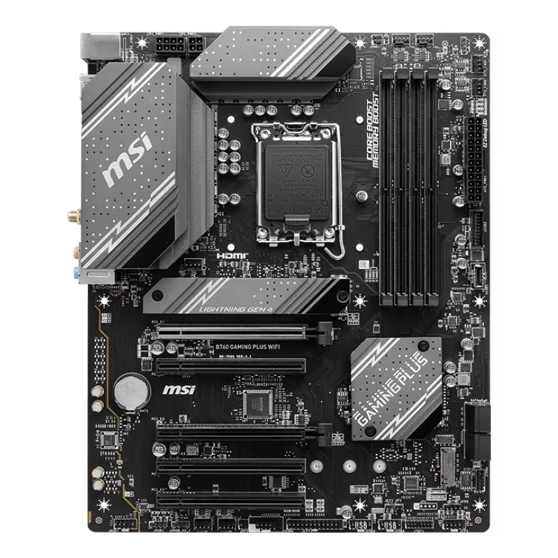 Motininė plokštė MSI B760 GAMING PLUS WIFI — Intel B760, LGA 1700, ATX, DDR5, 4 DIMM, Wi‑Fi 6E, 2.5Gb LAN