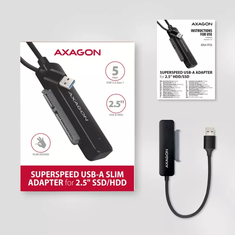 „Axagon ADSA-FP2A“ sąsajos kortelė USB 3.2 Gen 1 SATA kištukinis, juoda