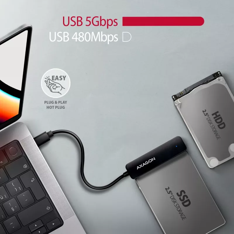Axagon ADSA-FP2C USB-C 5Gbps - SATA 6G, 2.5 SSD/HDD SLIM adapter - Adapter - Skaitmeninių/duomenų sąsajų plokštės/adapteriai