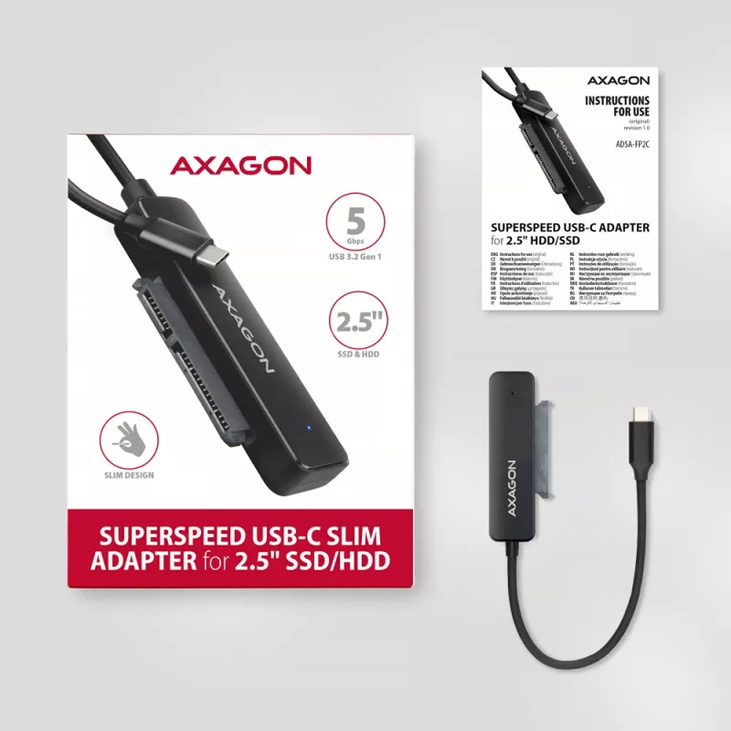 Axagon ADSA-FP2C USB-C 5Gbps - SATA 6G, 2.5 SSD/HDD SLIM adapter - Adapter - Skaitmeninių/duomenų sąsajų plokštės/adapteriai