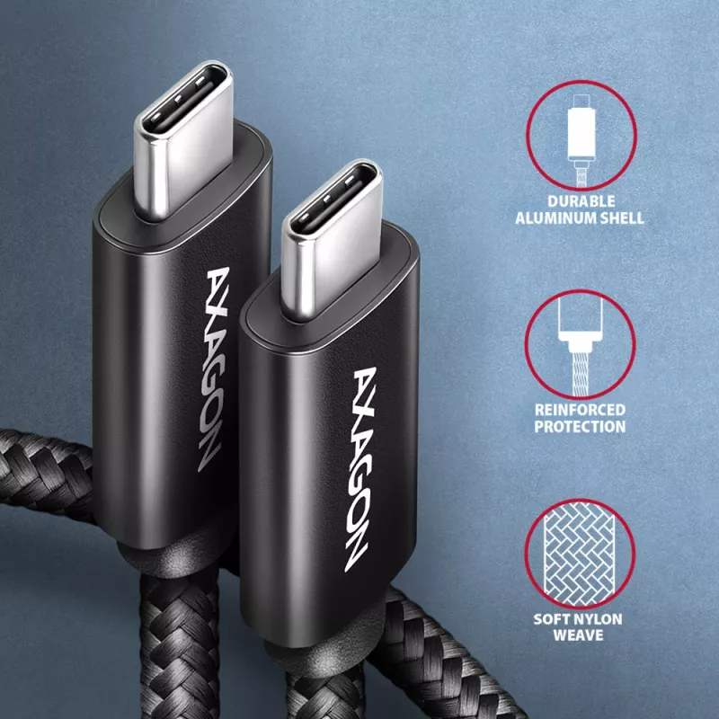 Axagon BUCM2-CM30AB Duomenų ir įkrovimo USB 480Mbps kabelis 3 m. PD 240W, 5A. Juodas pintas