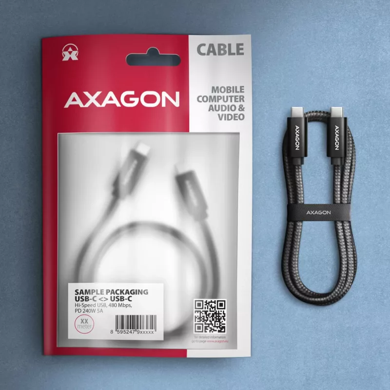 Axagon BUCM2-CM30AB Duomenų ir įkrovimo USB 480Mbps kabelis 3 m. PD 240W, 5A. Juodas pintas