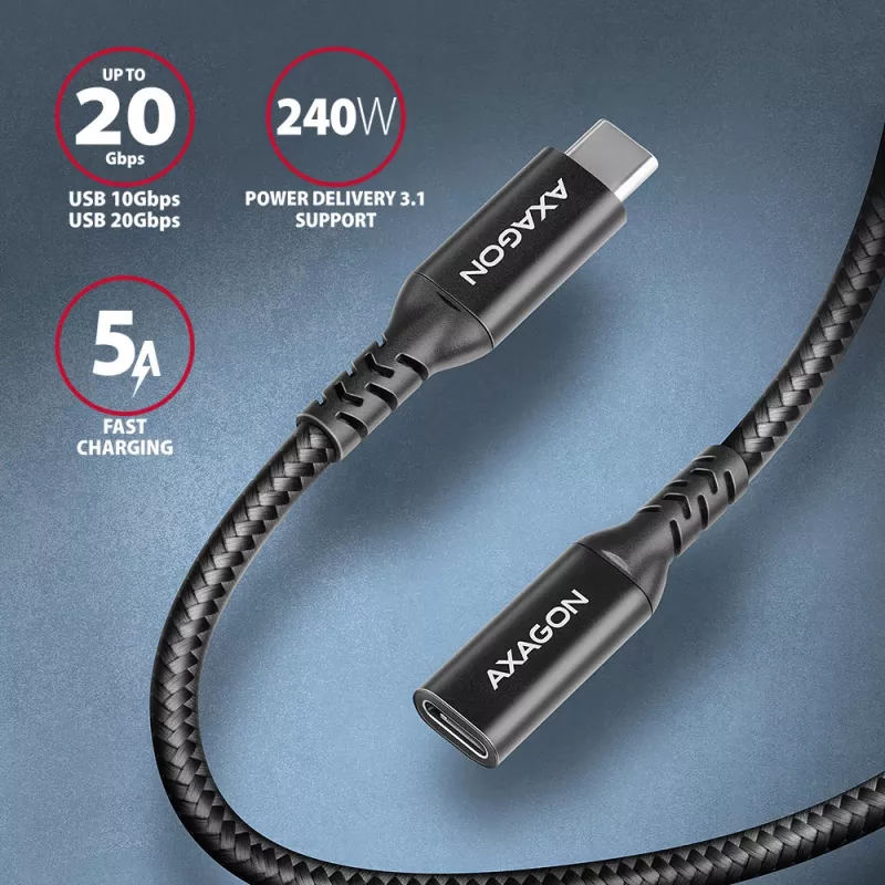 Axagon BUCM32-CF05AB SPEED+ USB-C USB 20Gbps ilginimo kabelis 0,5 m