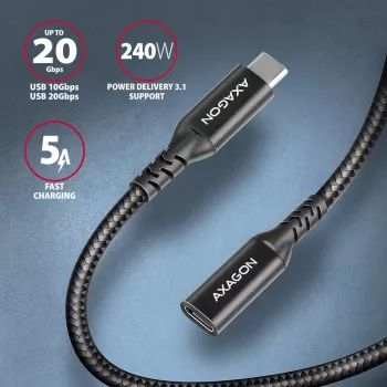 Axagon BUCM32-CF15AB SPEED+ USB-C USB 20Gbps ilginimo kabelis 1,5 m