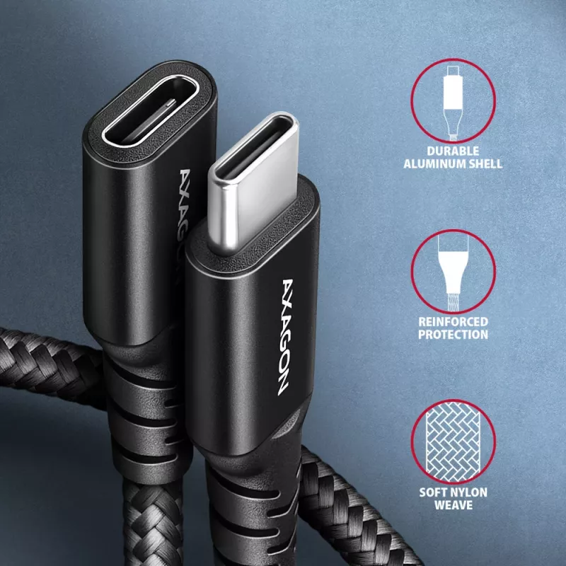 Axagon BUCM32-CF15AB SPEED+ USB-C USB 20Gbps ilginimo kabelis 1,5 m