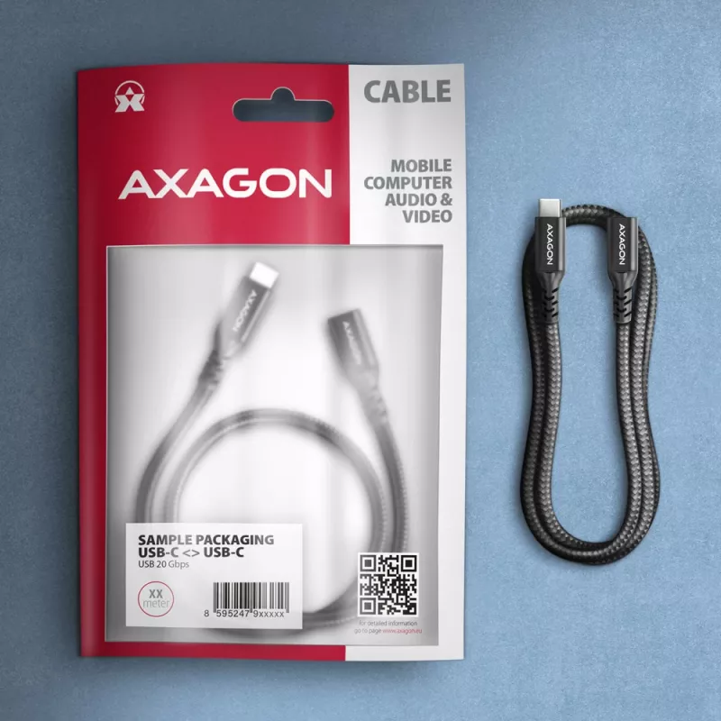 Axagon BUCM32-CF15AB SPEED+ USB-C USB 20Gbps ilginimo kabelis 1,5 m