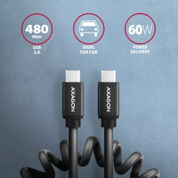 USB kabelis Axagon BUCM-CM20TB 1,1 m PD 60W 3A juodas