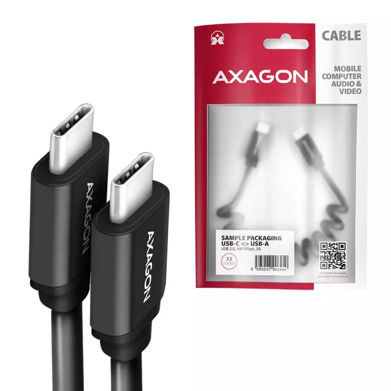 USB kabelis Axagon BUCM-CM20TB 1,1 m PD 60W 3A juodas