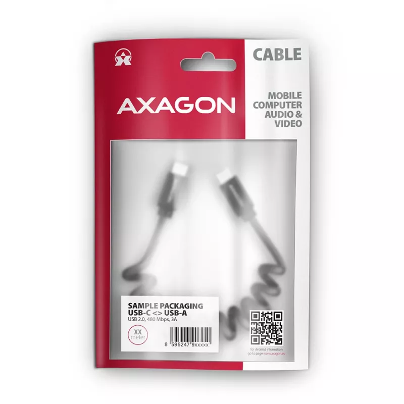 USB kabelis Axagon BUCM-CM20TB 1,1 m PD 60W 3A juodas
