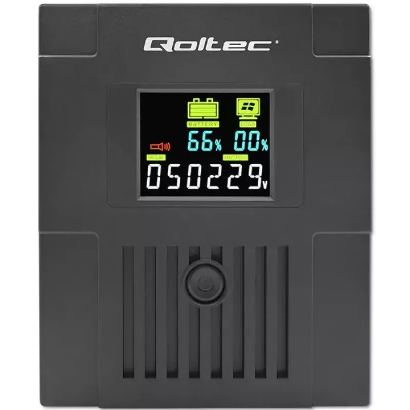 Nepertraukiamo maitinimo šaltinis QOLTEC 53770, Line-Interactive UPS 1,5 kVA (900 W), 2 C13 lizdai, AVR, LCD, USB Type-B