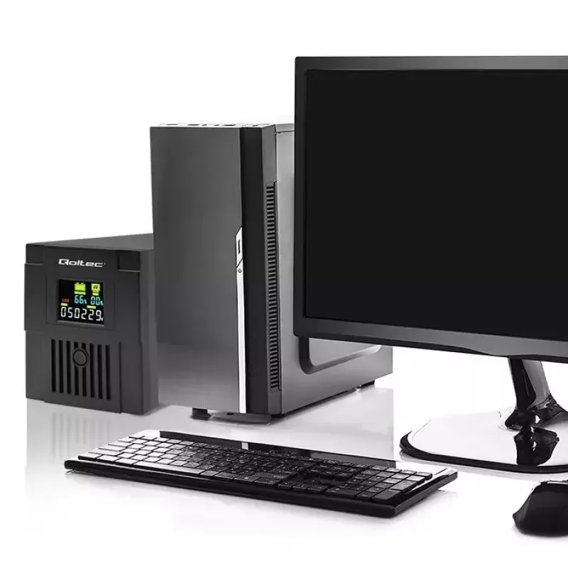 Nepertraukiamo maitinimo šaltinis QOLTEC 53770, Line-Interactive UPS 1,5 kVA (900 W), 2 C13 lizdai, AVR, LCD, USB Type-B