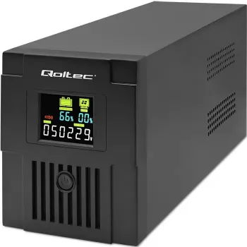 Nepertraukiamo maitinimo šaltinis QOLTEC 53770, Line-Interactive UPS 1,5 kVA (900 W), 2 C13 lizdai, AVR, LCD, USB Type-B