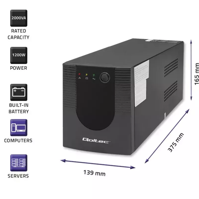 Qoltec 53777 UPS Line-Interactive 2 kVA 1200 W 4 AC lizdai