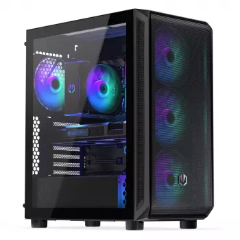 PC korpusas ENDORFY Arx 500 ARGB ATX juodas — grūdintas stiklas, ARGB, ATX, maks. GPU 350 mm, CPU aušintuvo aukštis 179 mm, 7 išplėtimo lizdai