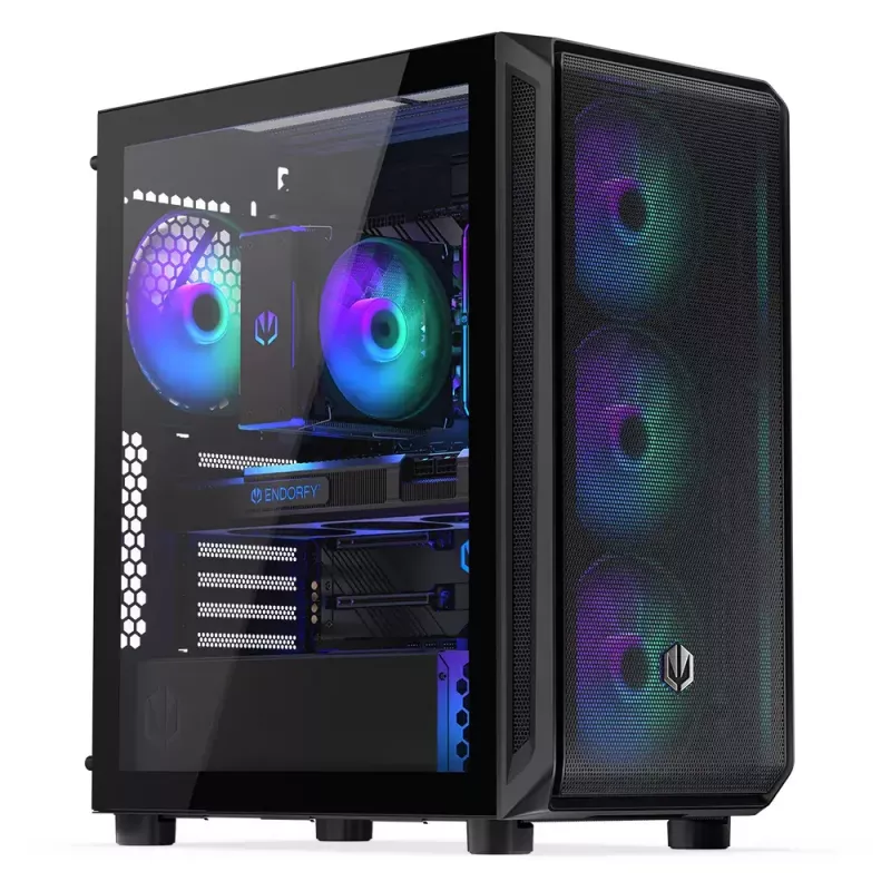 PC korpusas ENDORFY Arx 500 ARGB ATX juodas — grūdintas stiklas, ARGB, ATX, maks. GPU 350 mm, CPU aušintuvo aukštis 179 mm, 7 išplėtimo lizdai