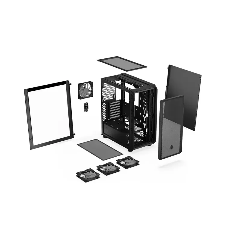 PC korpusas ENDORFY Arx 500 ARGB ATX juodas — grūdintas stiklas, ARGB, ATX, maks. GPU 350 mm, CPU aušintuvo aukštis 179 mm, 7 išplėtimo lizdai