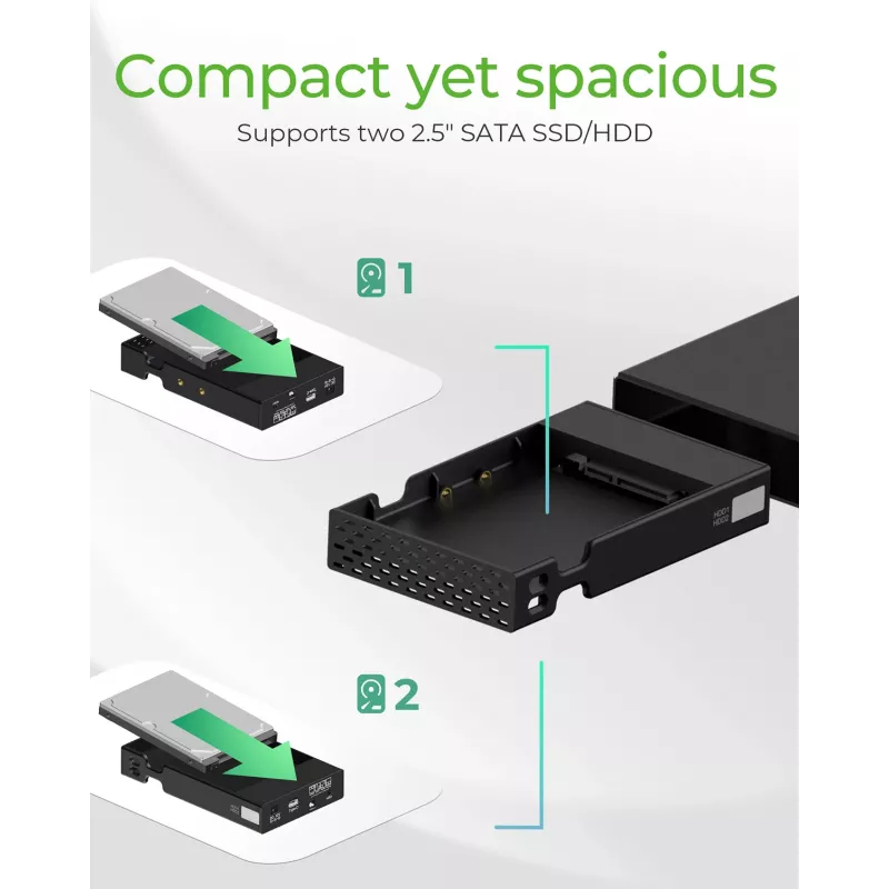 ICY BOX RAID korpusas 2x HDD/SSD USB 3.2 Gen 2 Type-C® / Type-A sąsaja