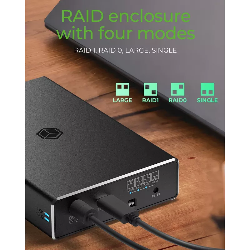 ICY BOX RAID korpusas 2x HDD/SSD USB 3.2 Gen 2 Type-C® / Type-A sąsaja