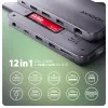 Axagon HMC-12GM2, USB 10Gbps šakotuvas, 3x USB-A, USB-C, HDMI, DP, RJ-45, M.2, SD/mSD, garsas, PD