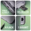 Axagon HMC-12GM2, USB 10Gbps šakotuvas, 3x USB-A, USB-C, HDMI, DP, RJ-45, M.2, SD/mSD, garsas, PD