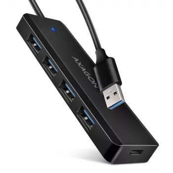 Axagon HUE-C1A 4x USB 5Gbps TRAVEL hub, USB-C maitinimo įvadas, 19 cm USB-A kabelis