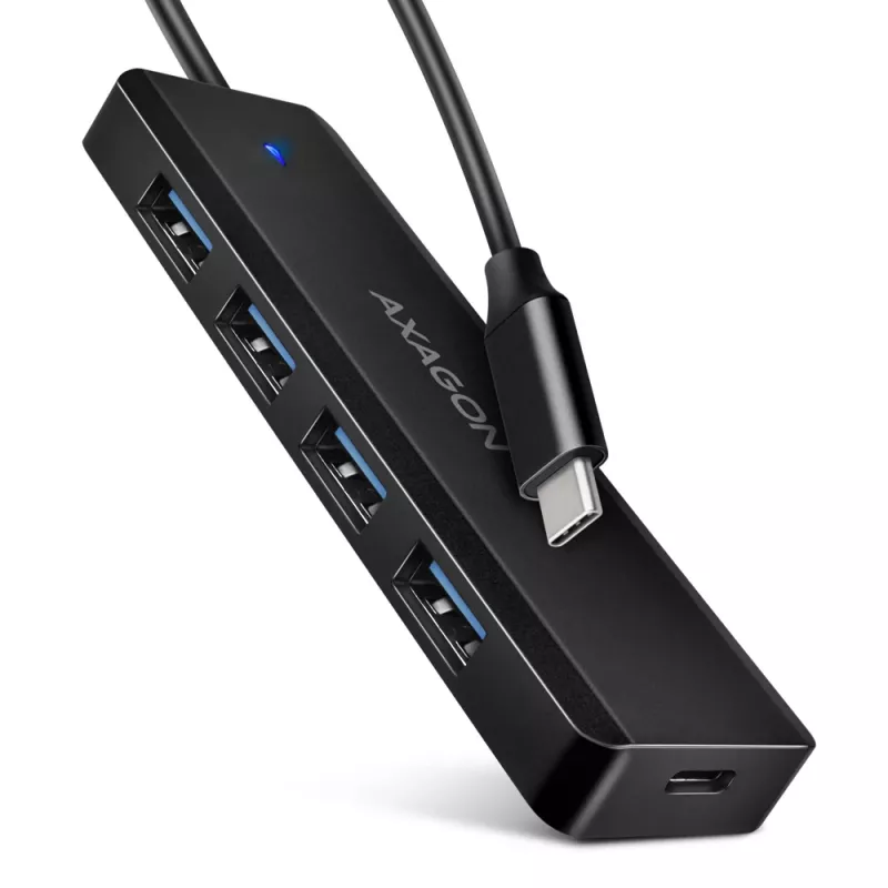 Axagon HUE-C1C 4x USB 5Gbps TRAVEL hub, USB-C maitinimo įvadas, 19 cm USB-C laidas