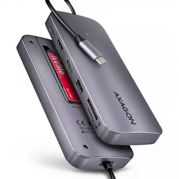 Axagon HMC-6GM2 USB 10Gbps hub USB-A USB-C HDMI M.2 SD/mSD PD 100W USB-C Wired USB 3.2 Gen 2 (3.1 Gen 2) Type-C Grey