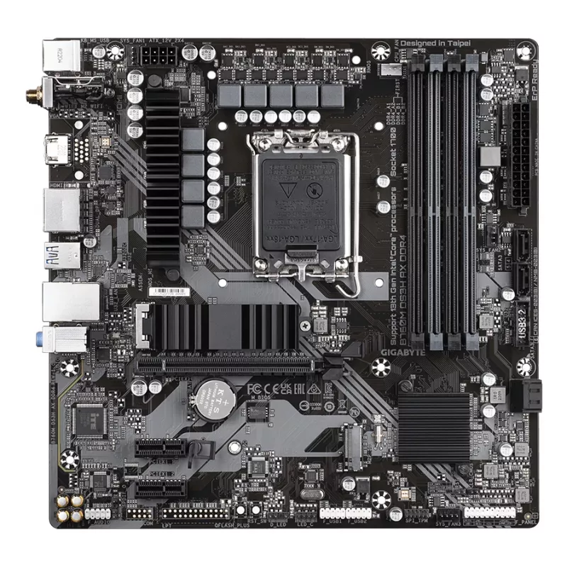 GIGABYTE B760M DS3H AX DDR4 pagrindinė plokštė – palaiko Intel Core 14-osios kartos procesorius, 6+2+1 fazių skaitmeninis VRM, iki 5333MHz DDR4 (OC), 2xPCIe 4.0 M.2, Wi-Fi 6E, 2.5GbE LAN, USB 3.2 Gen2