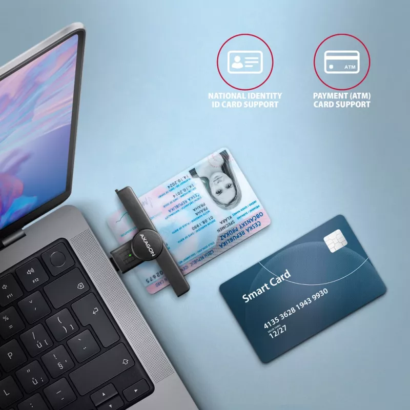 Axagon CRE-SMPC USB-C išmaniosios kortelės/ID kortelės kišeninis skaitytuvas išmaniųjų kortelių skaitytuvas Vidaus USB Type-C Juoda