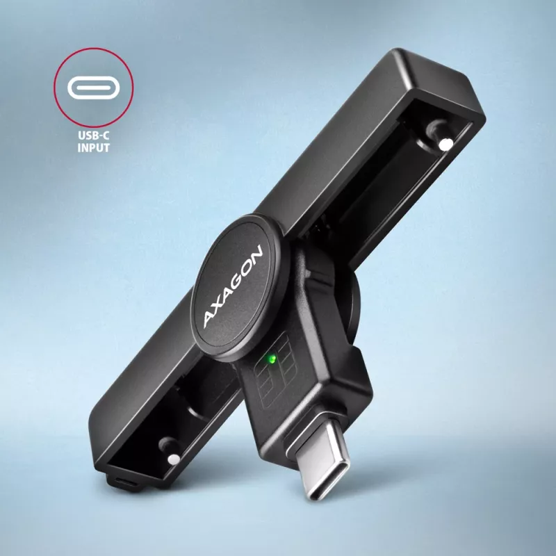 Axagon CRE-SMPC USB-C išmaniosios kortelės/ID kortelės kišeninis skaitytuvas išmaniųjų kortelių skaitytuvas Vidaus USB Type-C Juoda