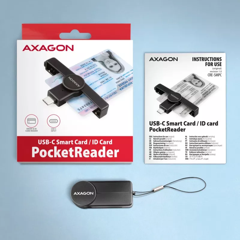 Axagon CRE-SMPC USB-C išmaniosios kortelės/ID kortelės kišeninis skaitytuvas išmaniųjų kortelių skaitytuvas Vidaus USB Type-C Juoda
