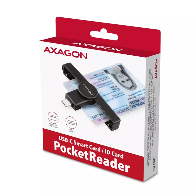 Axagon CRE-SMPC USB-C išmaniosios kortelės/ID kortelės kišeninis skaitytuvas išmaniųjų kortelių skaitytuvas Vidaus USB Type-C Juoda