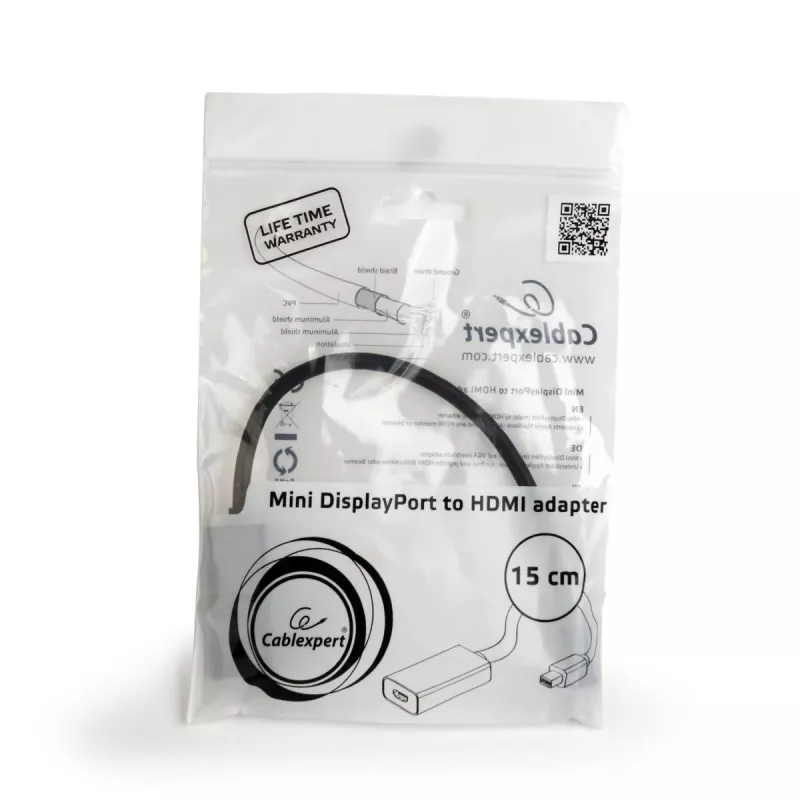 „Mini DisplayPort“ į HDMI laidas Gembird A-MDPM-HDMIF4K-01 0,15 m, 4K, juodas