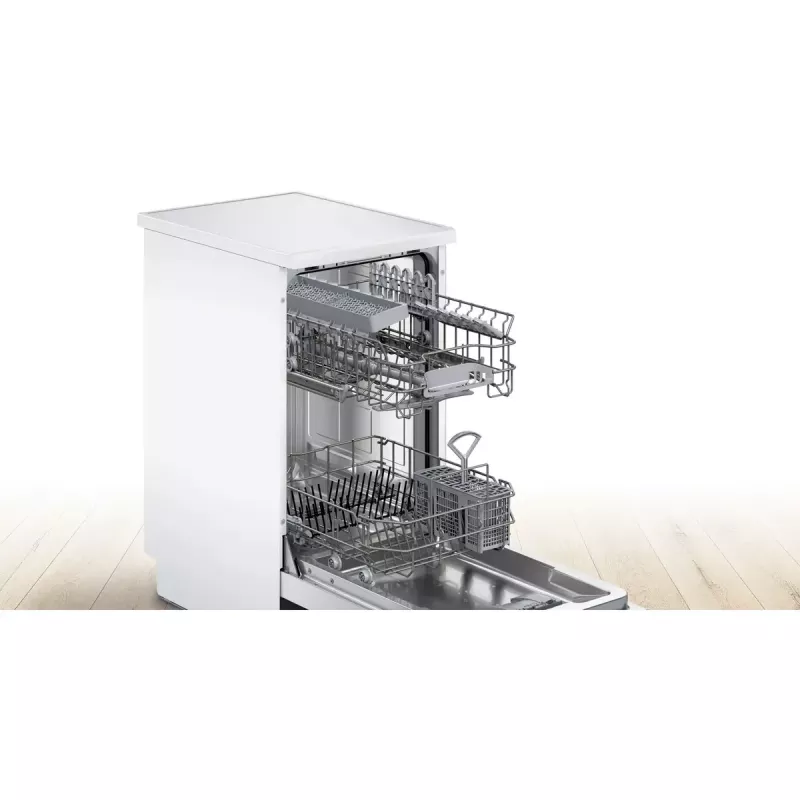 Bosch indaplovė SPS2HKW58E — Serie 2 plona 45 cm, 10 vietų, 46 dB, nerūdijančio plieno talpa