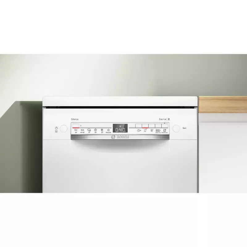 Bosch indaplovė SPS2HKW58E — Serie 2 plona 45 cm, 10 vietų, 46 dB, nerūdijančio plieno talpa