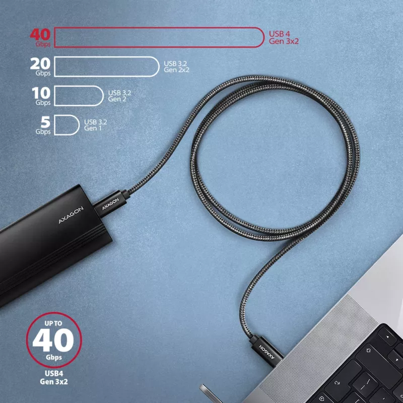 USB laidas Axagon BUCM4X-CM10AB USB4 Gen 3x2 1m Juodas