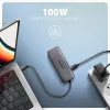 Axagon HMC-5H8K USB 5Gbps šakotuvas 2x USB-A USB-C HDMI 8k/30Hz PD 100W kabelis USB-C laidinis USB 3.2 Gen 1 (3.1 Gen 1) Type-C pilkas