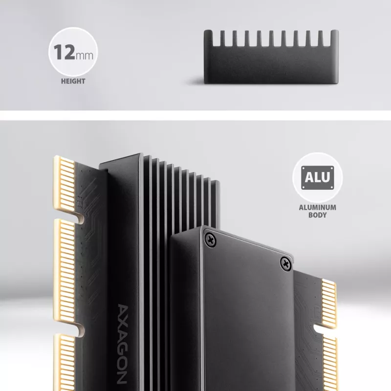 Axagon PCEM2-XS PCIe x16 - M.2 NVMe M-key lizdo adapteris su pasyviu aliuminio radiatoriumi