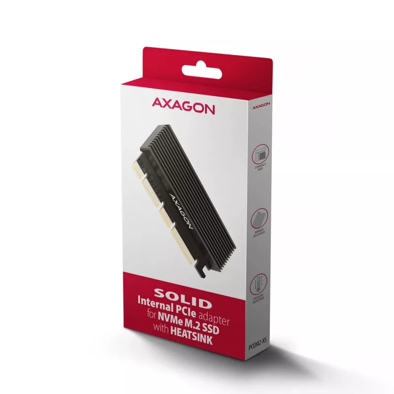 Axagon PCEM2-XS PCIe x16 - M.2 NVMe M-key lizdo adapteris su pasyviu aliuminio radiatoriumi