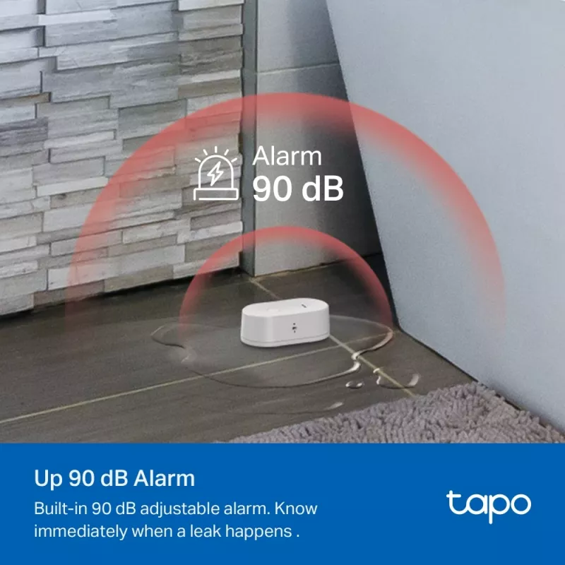 Vandens nuotėkio detektorius TP-Link Tapo T300 Wi‑Fi, reguliuojamas signalas 90 dB, IP67, baterija (2×AAA), reikalingas Hub