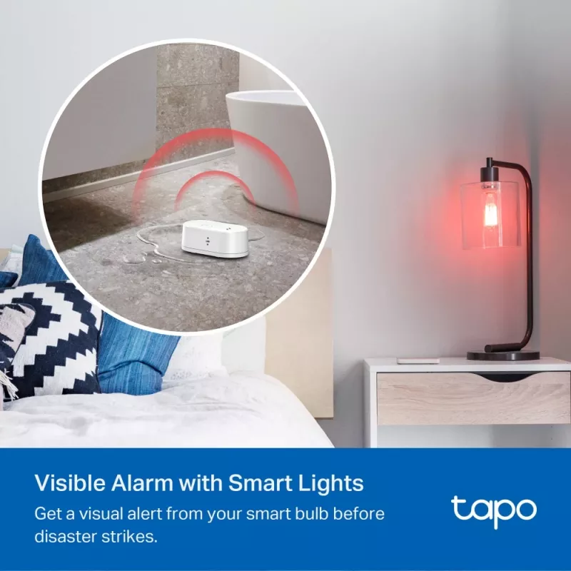 Vandens nuotėkio detektorius TP-Link Tapo T300 Wi‑Fi, reguliuojamas signalas 90 dB, IP67, baterija (2×AAA), reikalingas Hub