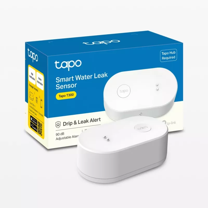 Vandens nuotėkio detektorius TP-Link Tapo T300 Wi‑Fi, reguliuojamas signalas 90 dB, IP67, baterija (2×AAA), reikalingas Hub