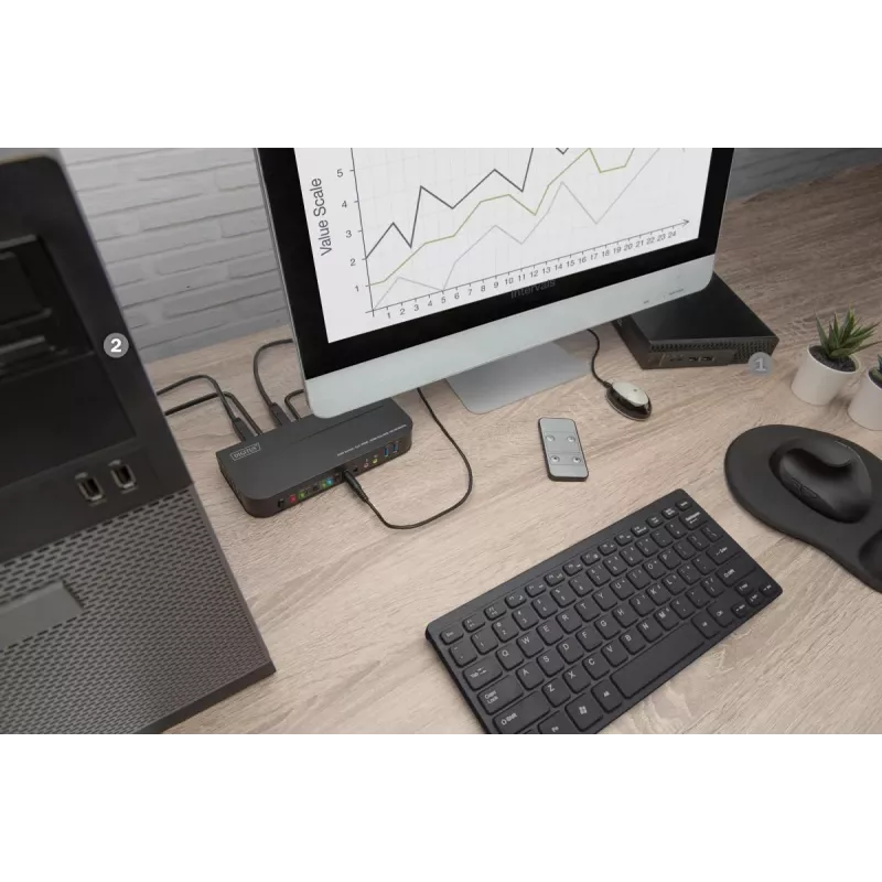 DIGITUS KVM jungiklis - 2x1 HDMI, HDMI išvestis, USB, 4Kx2K@60Hz
