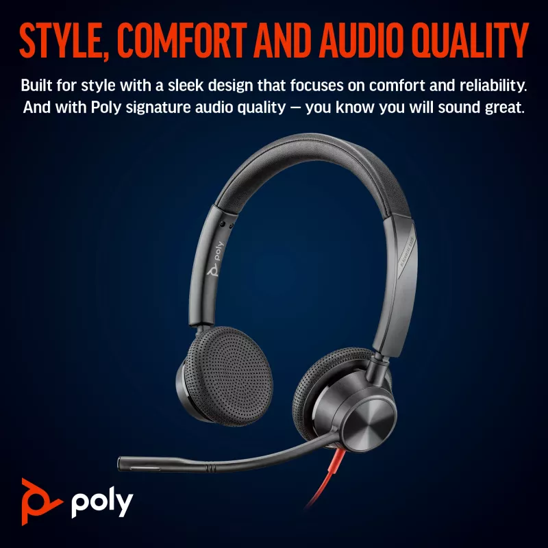 HP Poly Juodawire 3325 Stereo Microsoft Teams Certified USB-C Headset +3.5mm Plug +USB-C/A Adapter