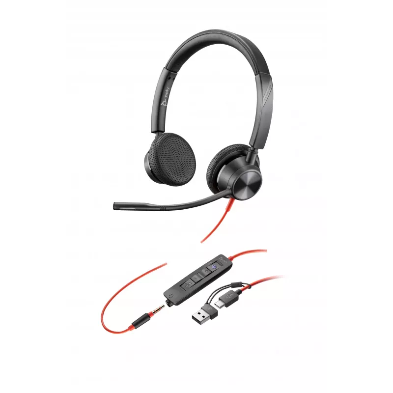 HP Poly Juodawire 3325 Stereo Microsoft Teams Certified USB-C Headset +3.5mm Plug +USB-C/A Adapter