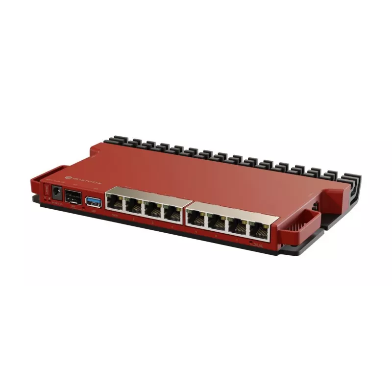 Laidinis maršrutizatorius MikroTik L009UiGS-RM — 8x RJ-45, 2.5 Gigabit Ethernet, 1x SFP, 1x USB, 800 MHz CPU, 512 MB RAM, raudonas