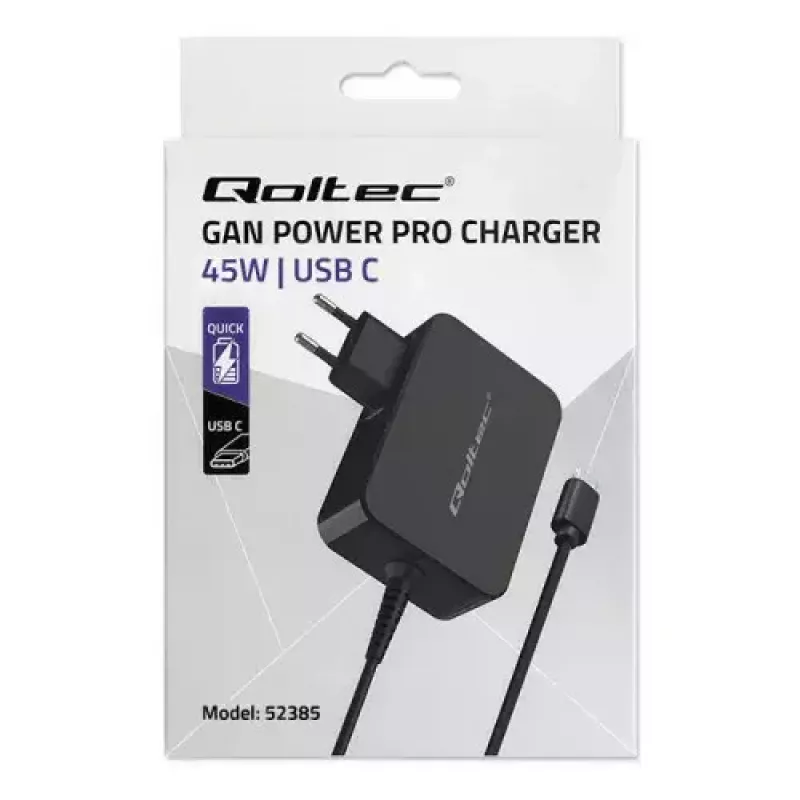 Įkroviklis Qoltec 52385 AC greitasis įkrovimas patalpose 20 V 3 A juodas