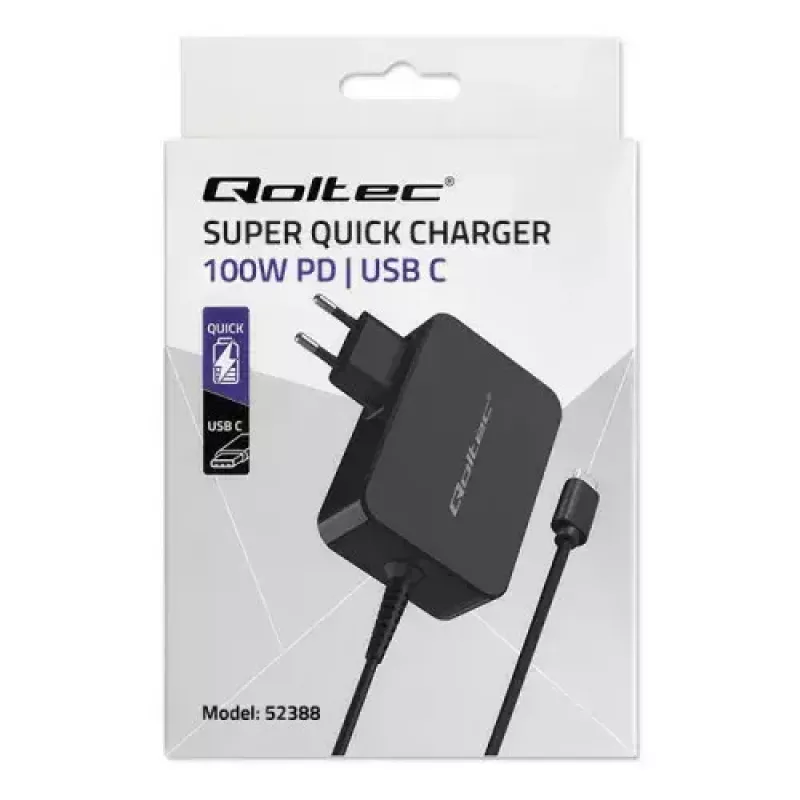 Įkroviklis Qoltec 52388 Indoor Fast Charging 20V 5A Juoda